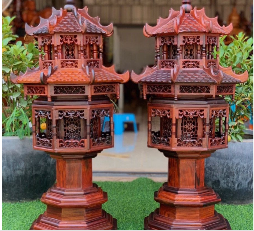 Đèn thờ gỗ trắc cao 1m mái ống